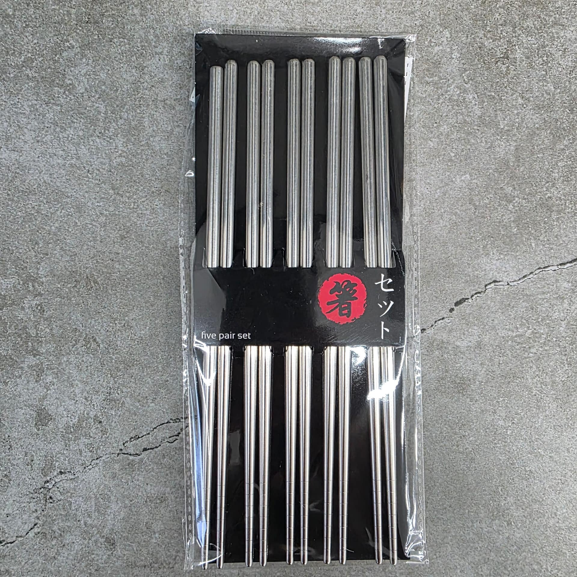 Juego de 5 pares de palillos de acero inoxidable