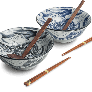 Juego de tazones de ramen Dragon azul y negro