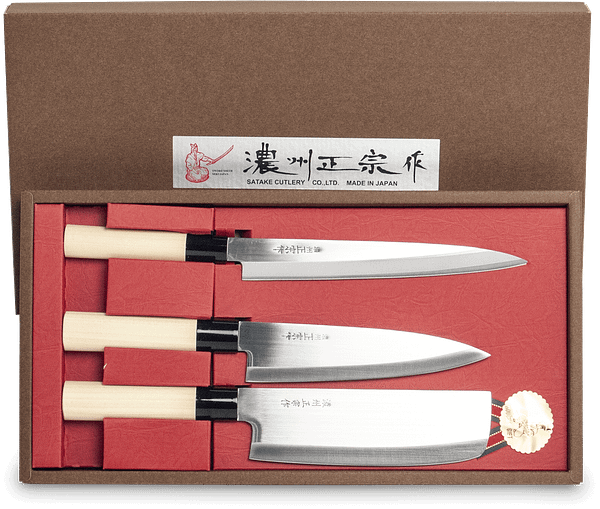 Juego de 3 cuchillos japoneses Sashimi + Santoku + Nakiri
